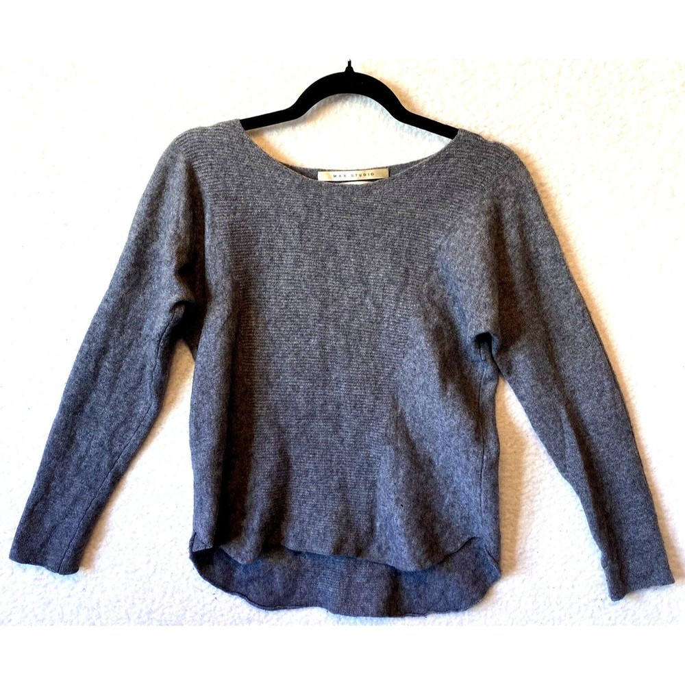 Max Studio Women's M Grey 100%‎ 2-Ply Cashmere Long Sleeve Lightweight Sweater